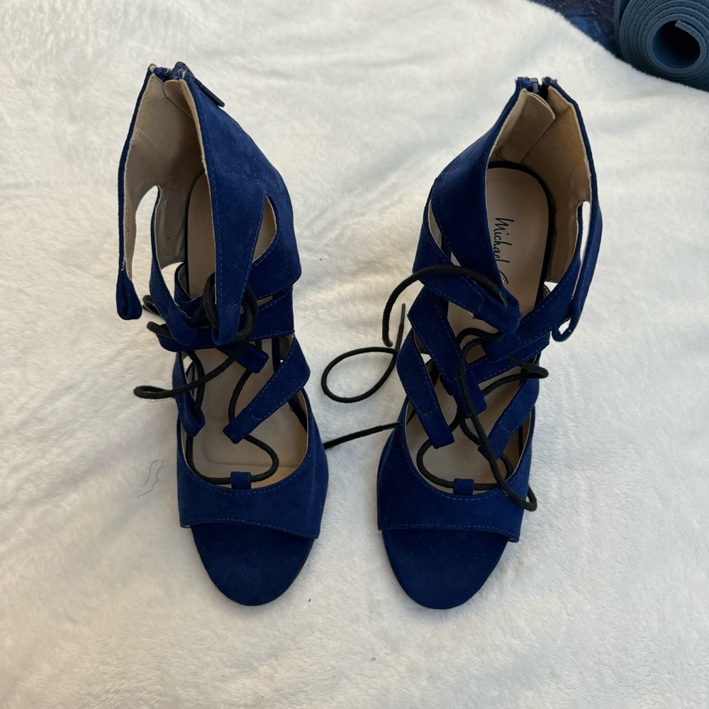 Dark Blue and Black Heels with Straps - Brand New Size 7.5